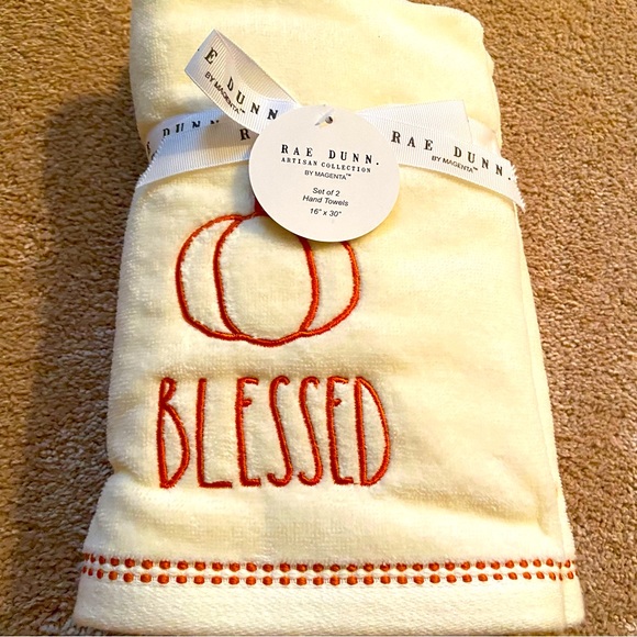 Rae Dunn Bath Rae Dunn Blessed Two Cream Hand Towels Orange Pumpkin